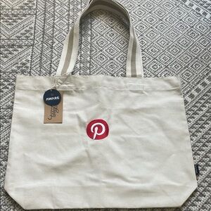 Pinterest Canvas Tote Bag in Cream with Red Logo